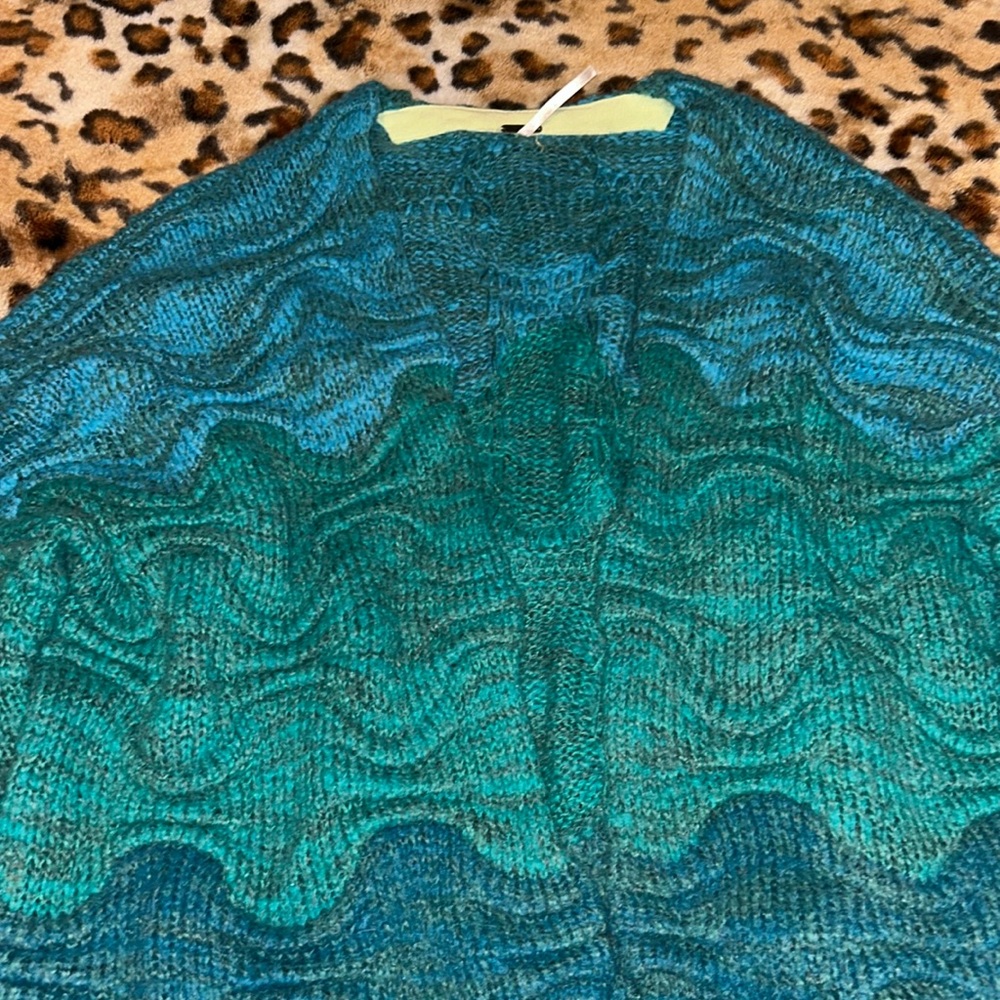 FREE PEOPLE Aquatic Ombre Textured Chunky Oversized Mermaid Blue Cardigan -Sz XS - Picture 4 of 7